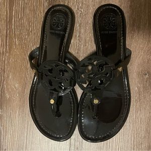 Tory Burch black patent millers